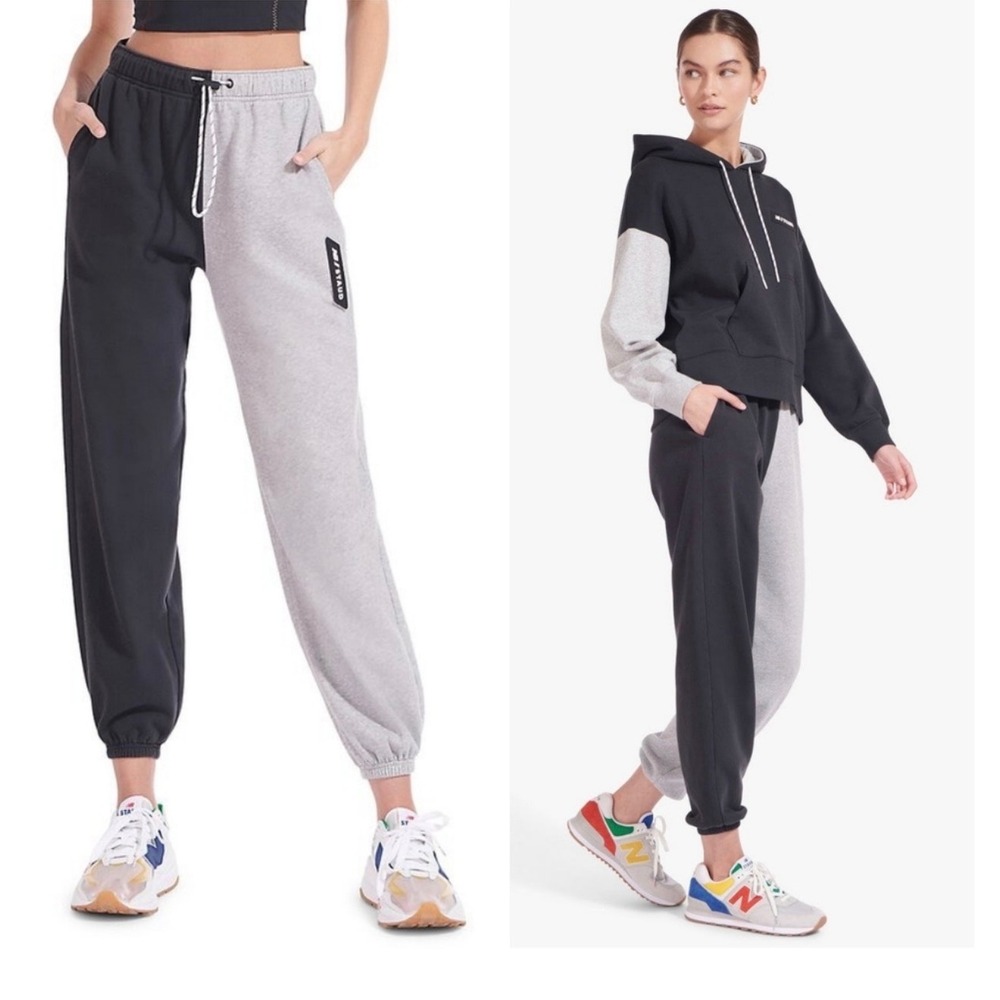 New Balance x STAUD Colorblock Split Leg Sweatpants Black Grey Womens Small